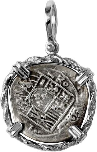 Genuine 100% Atocha Silver Shipwreck Historical Spanish Replica Coin Pendant - Available in 14K Gold or 925 Sterling Silver Frame - Includes Certificate of Authenticity in Kuwait
