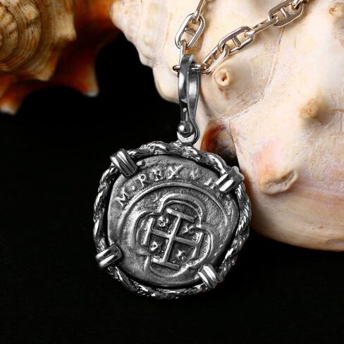Genuine 100% Atocha Silver Shipwreck Historical Spanish Replica Coin Pendant - Available in 14K Gold or 925 Sterling Silver Frame - Includes Certificate of Authenticity in Kuwait
