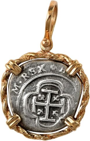 Genuine 100% Atocha Silver Shipwreck Historical Spanish Replica Coin Pendant - Available in 14K Gold or 925 Sterling Silver Frame - Includes Certificate of Authenticity in Saudi Arabia