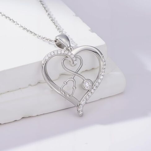 Nurse Gifts 925 Sterling Silver Heart Stethoscope Necklace for Women Nursing Jewelry Graduation Mothers Day Gifts for Nurse Doctor Medical Student RN in Saudi Arabia