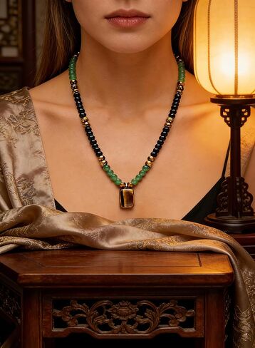 Money Necklaces for Women - Natural Tigers Eye Necklace with Feng Shui Coins, Wealth Attraction & Protection Jewelry, Spiritual Crystal Beaded Gifts for Luck in Saudi Arabia