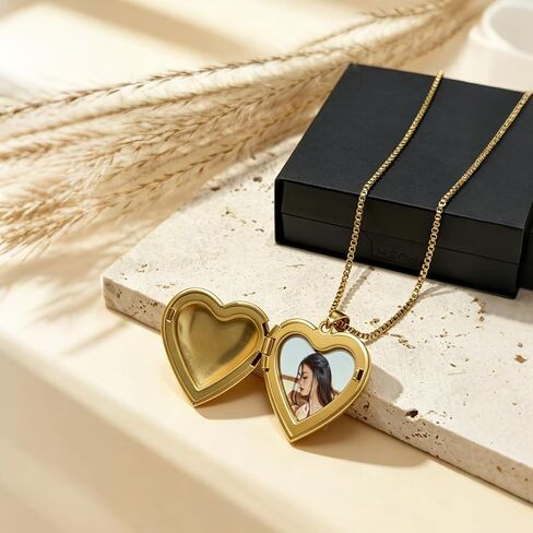 Madison Merch Beer Gold Heart Pendant Photo Locket Necklace for Women, Trendy Box Chain Album Locket Tour Concert Outfit Jewelry Gifts for Fans in Saudi Arabia
