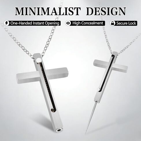 Self Defense Cross Necklace, 21 Inch Chain Stainless Steel Emergency Tool Religious Cross Jewelry for Men and Women Comes with Gift Box in Saudi Arabia