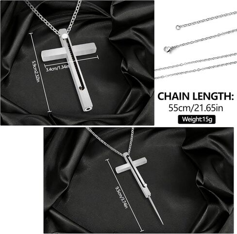 Self Defense Cross Necklace, 21 Inch Chain Stainless Steel Emergency Tool Religious Cross Jewelry for Men and Women Comes with Gift Box in Saudi Arabia