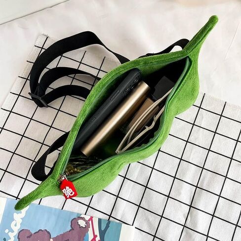 Cute Green Soybeans Shaped Crossbody Bag, Novelty Bag - Cute Pea Shaped Funny Pack Plush Chest Purse for Women in Saudi Arabia