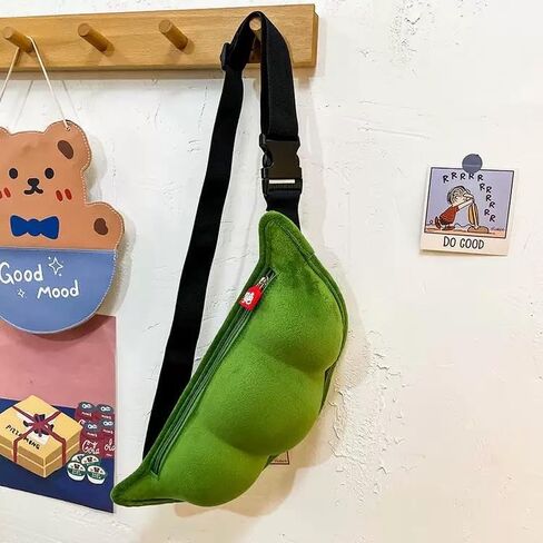 Cute Green Soybeans Shaped Crossbody Bag, Novelty Bag - Cute Pea Shaped Funny Pack Plush Chest Purse for Women in Saudi Arabia