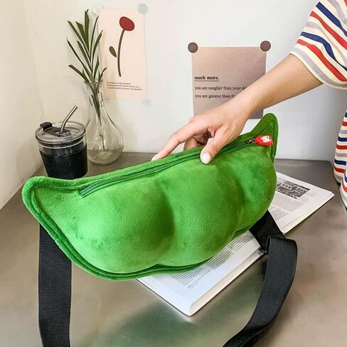 Cute Green Soybeans Shaped Crossbody Bag, Novelty Bag - Cute Pea Shaped Funny Pack Plush Chest Purse for Women in Saudi Arabia