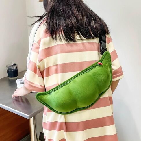 Cute Green Soybeans Shaped Crossbody Bag, Novelty Bag - Cute Pea Shaped Funny Pack Plush Chest Purse for Women in Saudi Arabia
