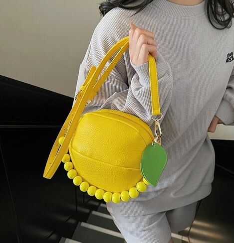 Lemon Peach Fruit Shaped Round Cute Crossbody Bags for Women Pu Leather Satchel Clutch Purse Novelty Shoulder Bag 2026 in Saudi Arabia