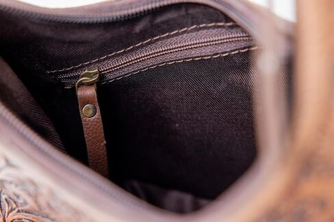 American Bison Brown Half-Moon Crossbody Bag – Floral Filigree Leather Shoulder Purse, Western Style in Saudi Arabia