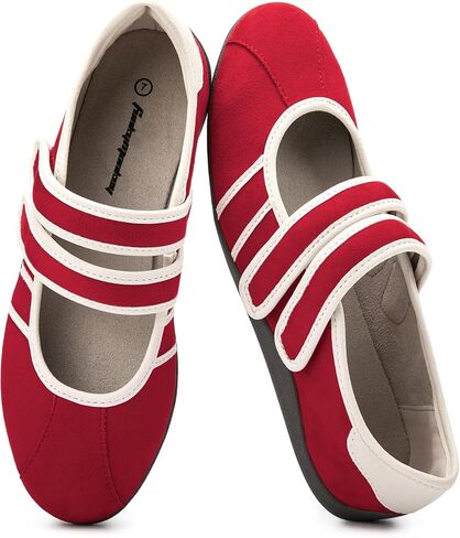 FUNKYMONKEY Mary Jane Sneakers for Women, Fashion Ballet Flat Tennis Shoes | Retro Design, Lightweight & Comfortable, Adjustable Hook and Loop Strap, Slip-on, Faux Suede & PU Upper, TPR Non-Slip Sole in Kuwait