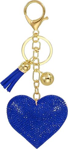 Dreuyet Rhinestone Heart Keychain for Women Leather Glitter Crystal Bling Heart Shape with Tassel Keychains for Bag Charm in Kuwait