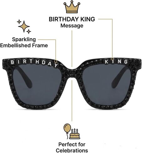 Birthday Sunglasses for Men, Black Square Birthday King Glasses for Men Him Birthday Gifts Decorations Props Party Accessories in Saudi Arabia