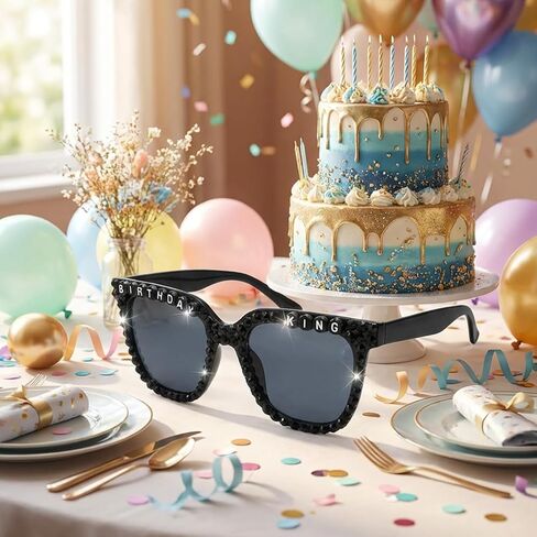 Birthday Sunglasses for Men, Black Square Birthday King Glasses for Men Him Birthday Gifts Decorations Props Party Accessories in Saudi Arabia