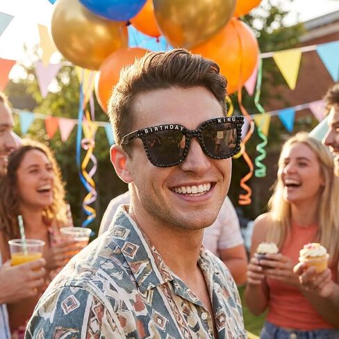 Birthday Sunglasses for Men, Black Square Birthday King Glasses for Men Him Birthday Gifts Decorations Props Party Accessories in Saudi Arabia