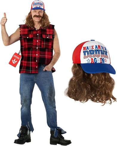 Morph Full Mens Trucker Costume Halloween Costumes For Men With Hat With Hair Mullet Wigs For Men in Kuwait