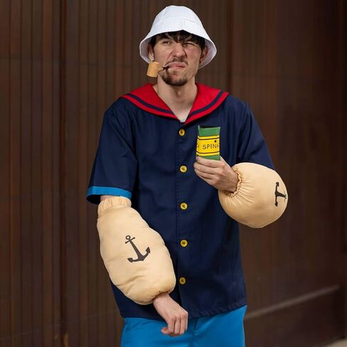 Sailor Man Adult Halloween Costume Set with Muscle Arms Spinach Captain Cosplay in Kuwait