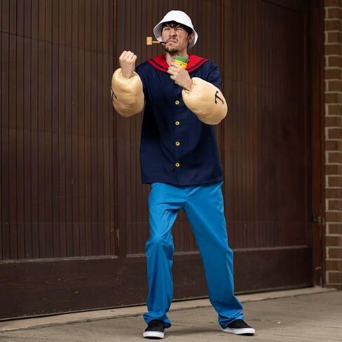 Sailor Man Adult Halloween Costume Set with Muscle Arms Spinach Captain Cosplay in Kuwait