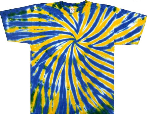 Blue & Gold Spiral Tie Dye T Shirt – Unisex, 100% Cotton, Hand Dyed in USA, Short Sleeve Casual Festival Tee in Saudi Arabia