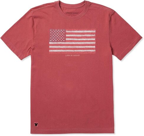 Life is Good. Men's Yankee Doodle Flag Short Sleeve Crusher Tee, Faded Red in Kuwait