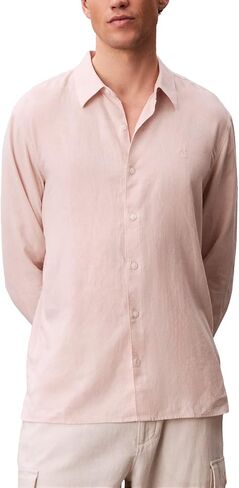 Calvin Klein Men's Long Sleeve Linen Classic Shirt in Kuwait