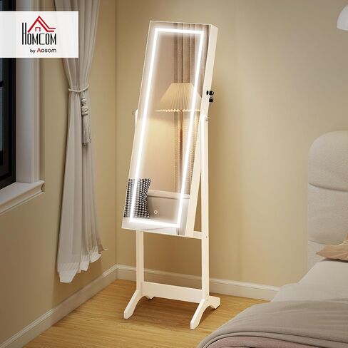 HOMCOM Floor Standing Jewelry Cabinet with LED Light, Lockable Jewelry Organizer with Full-Length Mirror, and 4 Adjustable Angles, Grey in Saudi Arabia