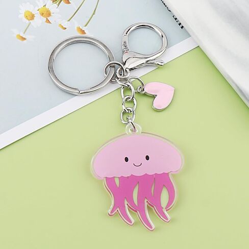 Cute Jellyfish Keychain Jellyfish Acrylic Keychain with Pink Heart Sea Animal Charm Key Ring Gifts Elegant Ocean Gift for Best Friends Anxiety Healing Birthday Graduation Unique Inspirational Gifts in Kuwait