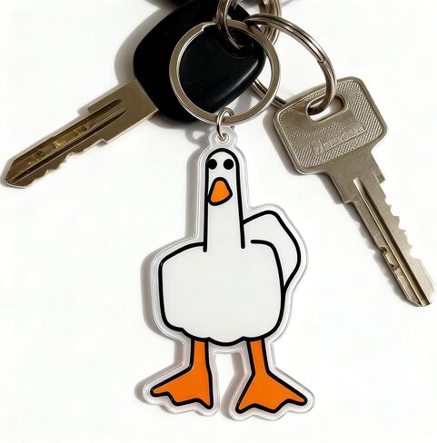 Funny Goose Middle Finger Acrylic Keychain, Novelty Cartoon Duck Bag Charm, Humorous Gift for Men and Women in Kuwait