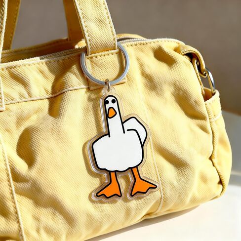 Funny Goose Middle Finger Acrylic Keychain, Novelty Cartoon Duck Bag Charm, Humorous Gift for Men and Women in Kuwait