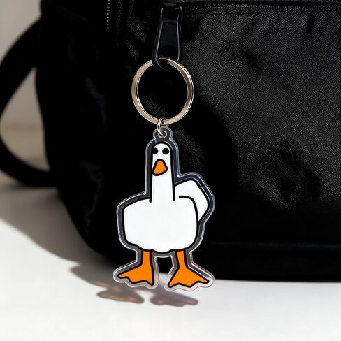 Funny Goose Middle Finger Acrylic Keychain, Novelty Cartoon Duck Bag Charm, Humorous Gift for Men and Women in Kuwait