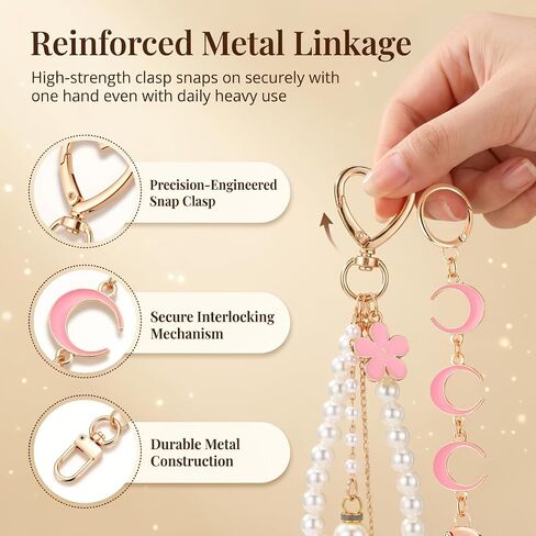 5 Piece Purse Extender Chain and Bow Keychain Kit, Pearl Handbag Strap Replacement with Heart Lobster Clasps in Kuwait