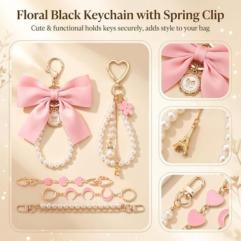 5 Piece Purse Extender Chain and Bow Keychain Kit, Pearl Handbag Strap Replacement with Heart Lobster Clasps in Kuwait