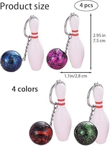 4 Pcs Multicolor Bowling Keychains, Sports Keychains Bowling Charms Purse Bag Charms Sports Party Favors Gifts (Red Green Blue Purple) in Saudi Arabia