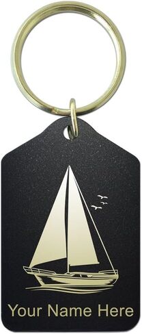 Keychain, Sailboat, Personalized Engraving Included (Black Metal) in Saudi Arabia