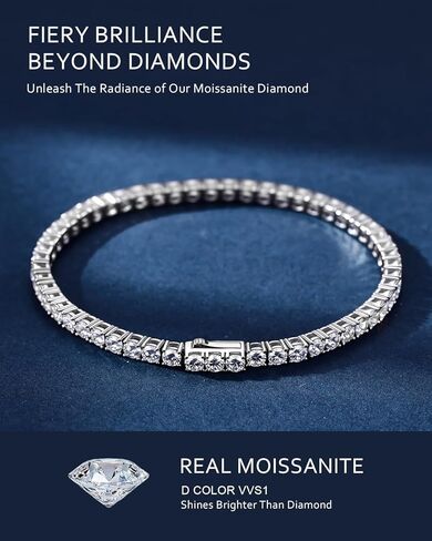 EleShow Moissanite Tennis Bracelet for Women, 18K White Gold Plated Sterling Silver Bracelet, Brilliant Diamond-Like Sparkle Classic Prong Setting, Jewelry Gift for Wife Mom Her, Size 6.5 Inch in Saudi Arabia