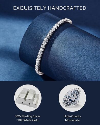 EleShow Moissanite Tennis Bracelet for Women, 18K White Gold Plated Sterling Silver Bracelet, Brilliant Diamond-Like Sparkle Classic Prong Setting, Jewelry Gift for Wife Mom Her, Size 6.5 Inch in Saudi Arabia