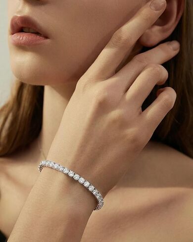 EleShow Moissanite Tennis Bracelet for Women, 18K White Gold Plated Sterling Silver Bracelet, Brilliant Diamond-Like Sparkle Classic Prong Setting, Jewelry Gift for Wife Mom Her, Size 6.5 Inch in Saudi Arabia