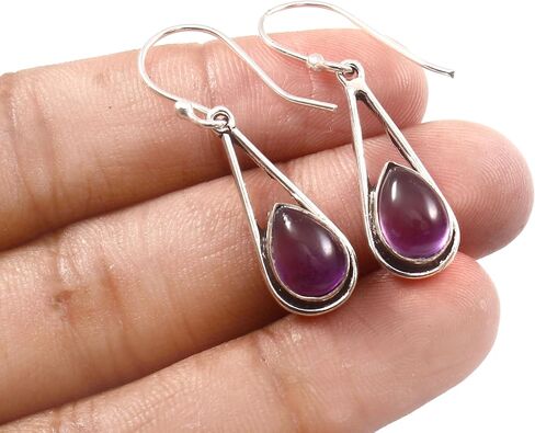 Pear Gemstone Earrings Sterling Silver Earrings Purple 7x10 mm Pear Shape Earrings Silver Earrings Silver Jewelry in Saudi Arabia