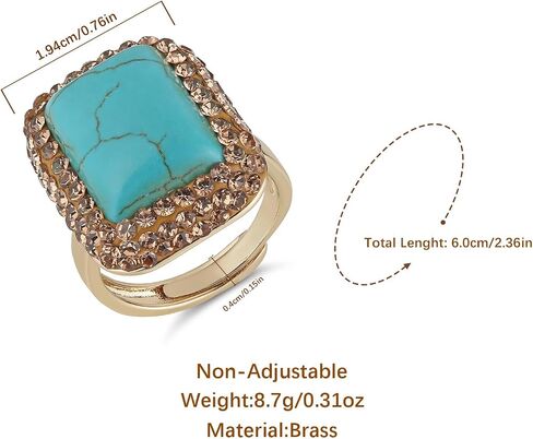 HZMAN Natural Stone Statement Ring for Women, Crystal Paved Bold Cocktail Ring, Adjustable Gold Tone Fashion Jewelry in Kuwait