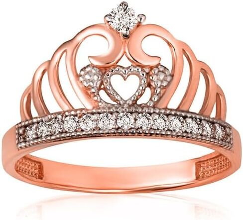 14K Yellow, White, and Rose Gold 2.2mm Cubic Zirconia Tiara Princess Heart Crown Ring - Choice of Metal & Ring Size in Kuwait