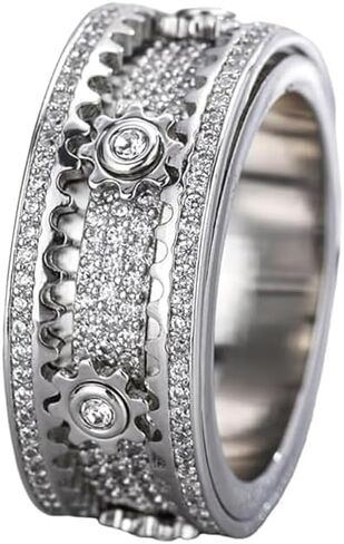 Mindfulness Rings for Women, Spinner Ring with Gears Silent Calm Rings for Stress Relief/Anxiety/Meditation Fidget Ring Lucky Statement Jewelry for Everyday Wear in Saudi Arabia