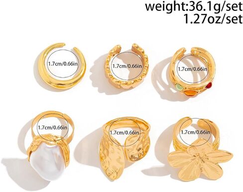6pcs Flowers Baroque Pearl Gold Rings for Women Dainty Stackable Finger Adjustable Ring Boho Fashion Rings Set for Woman Trendy Stuff Statement Jewelry in Saudi Arabia