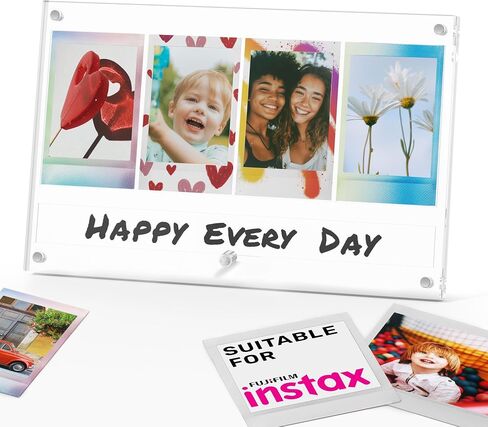 Instax Polaroid Photo Frame for Fujifilm Instax Mini/Square/Wide Films, Acrylic Magnetic Picture Frame with Message Panel, Desktop Photo Display Holder for 2x3 Photos, Gift for Family and Friends in Kuwait