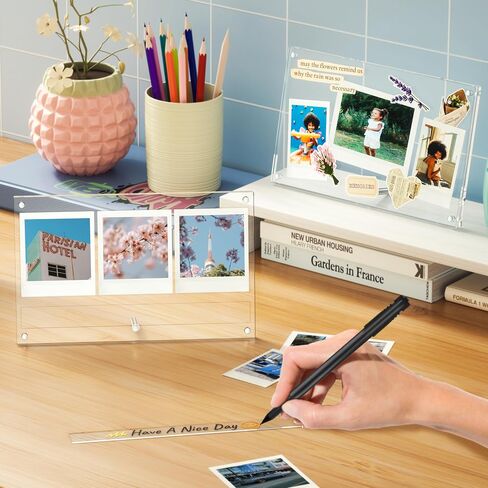 Instax Polaroid Photo Frame for Fujifilm Instax Mini/Square/Wide Films, Acrylic Magnetic Picture Frame with Message Panel, Desktop Photo Display Holder for 2x3 Photos, Gift for Family and Friends in Kuwait