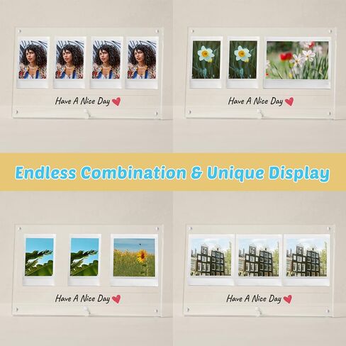 Instax Polaroid Photo Frame for Fujifilm Instax Mini/Square/Wide Films, Acrylic Magnetic Picture Frame with Message Panel, Desktop Photo Display Holder for 2x3 Photos, Gift for Family and Friends in Kuwait