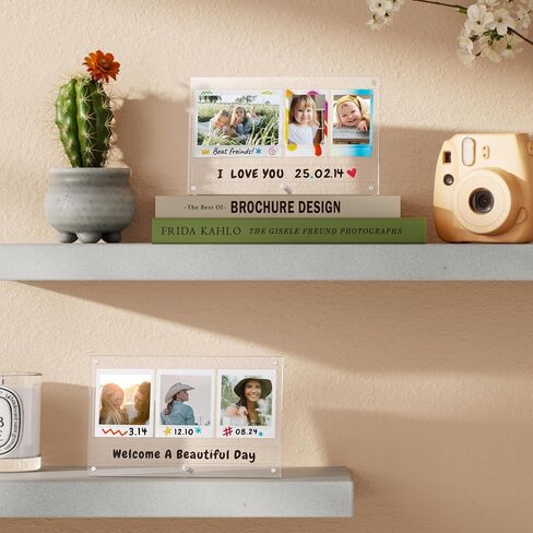Instax Polaroid Photo Frame for Fujifilm Instax Mini/Square/Wide Films, Acrylic Magnetic Picture Frame with Message Panel, Desktop Photo Display Holder for 2x3 Photos, Gift for Family and Friends in Kuwait