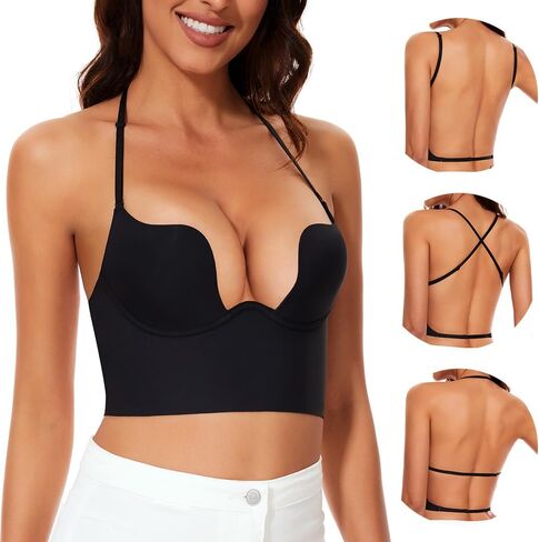 Low Back Bras for Women-Deep U Secret Plunge Invisiable Backless Bra-Lightly Lined Low Cut Open Back Multiway Bras in Saudi Arabia