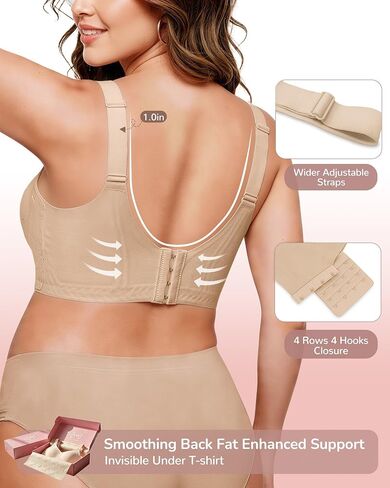 Womens No Underwire Minimizer Jelly Bra Wireless Plus Size Supportive Push Up Bras Full Coverage Seamless Comfortable Bralettes T-Shirt Bras L Size Skin in Saudi Arabia