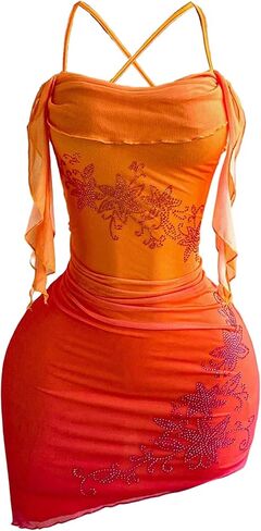 SHENHE Women's Boho Bodycon Mini Halter Dress Mesh Ruched Asymmetrical Sexy Beach Sunset Dress in Kuwait
