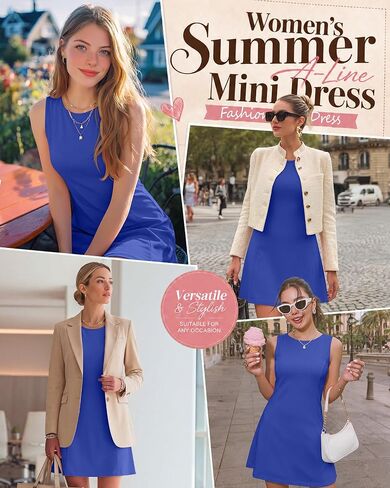 Women’s Sleeveless Dress Crew Neck Summer A-Line Casual Basic Elegant Classy Club Party Mini Short Dress 2026(Medium,Royal Blue) in Saudi Arabia
